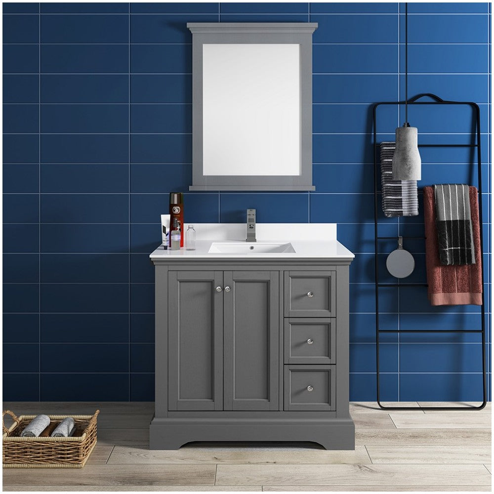 Fresca Windsor 36" Gray Textured Traditional Bathroom Vanity w/ Mirror