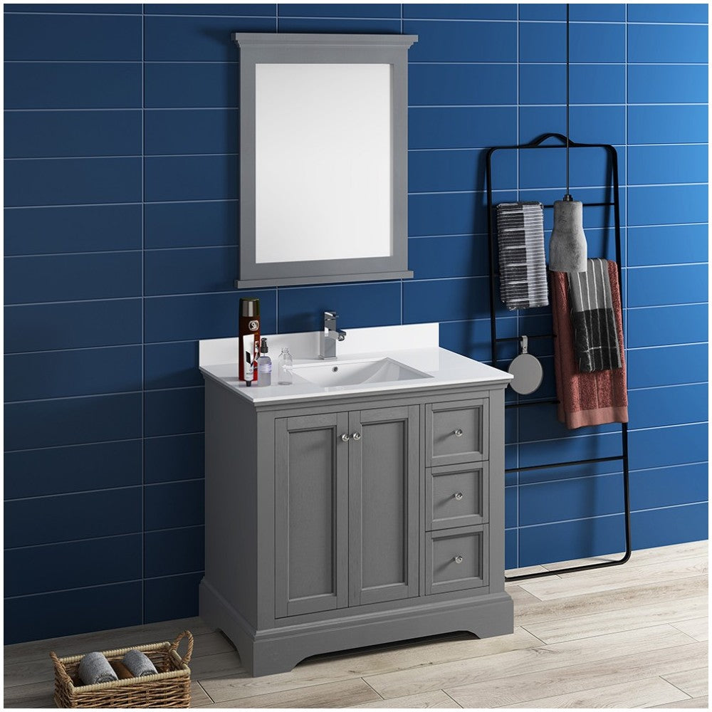 Fresca Windsor 36" Gray Textured Traditional Bathroom Vanity w/ Mirror