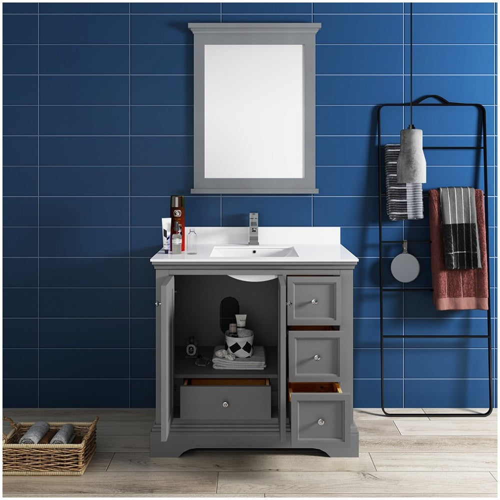 Fresca Windsor 36" Gray Textured Traditional Bathroom Vanity w/ Mirror