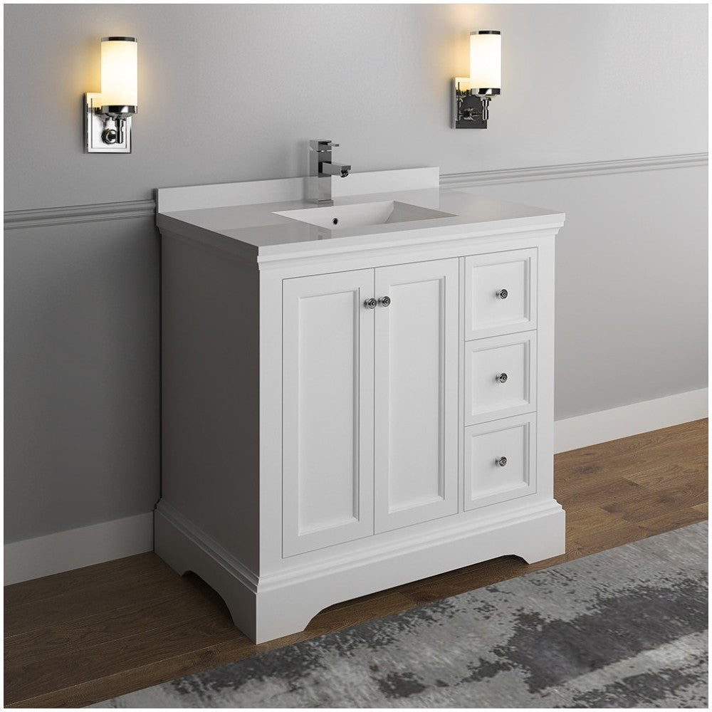 Fresca Windsor 36" Matte White Traditional Bathroom Cabinet w/ Top & Sink