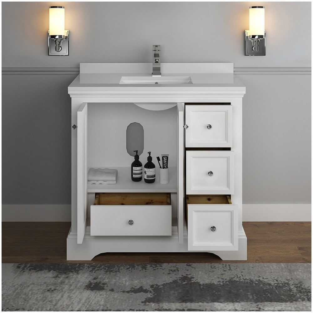 Fresca Windsor 36" Matte White Traditional Bathroom Cabinet w/ Top & Sink