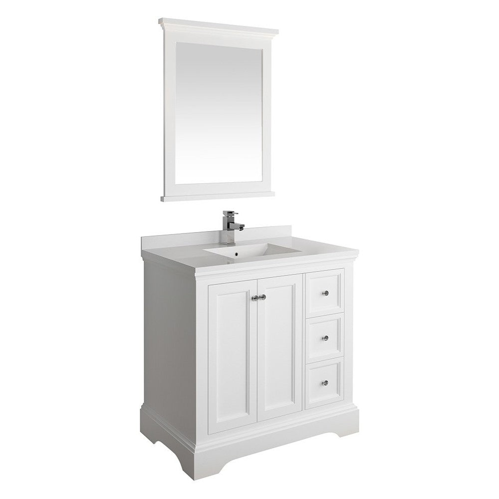 Fresca Windsor 36" Matte White Traditional Bathroom Vanity w/ Mirror