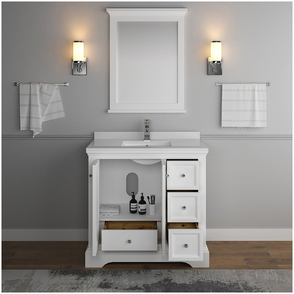 Fresca Windsor 36" Matte White Traditional Bathroom Vanity w/ Mirror