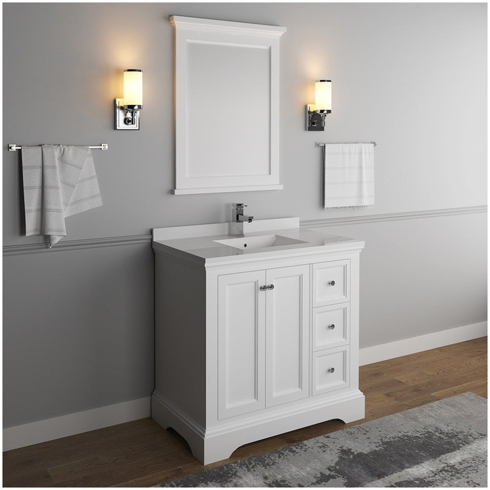 Fresca Windsor 36" Matte White Traditional Bathroom Vanity w/ Mirror