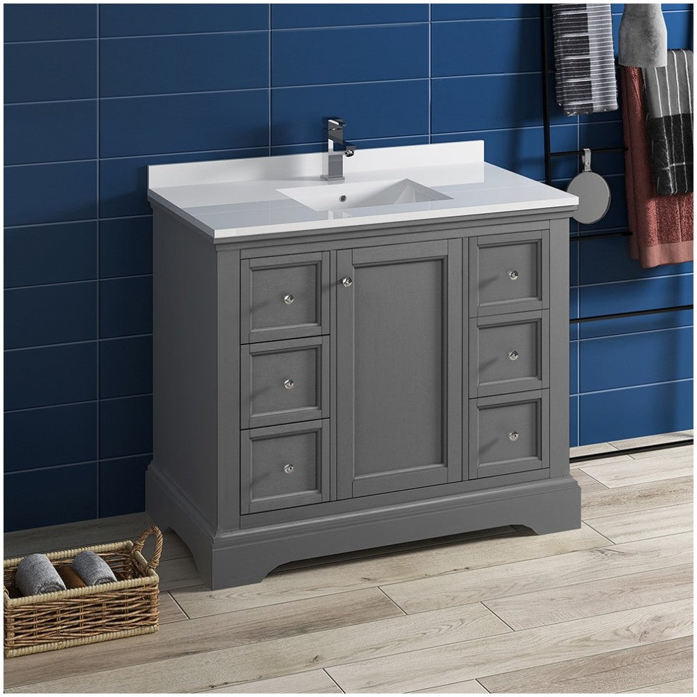 Fresca Windsor 40" Gray Textured Traditional Bathroom Cabinet w/ Top & Sink