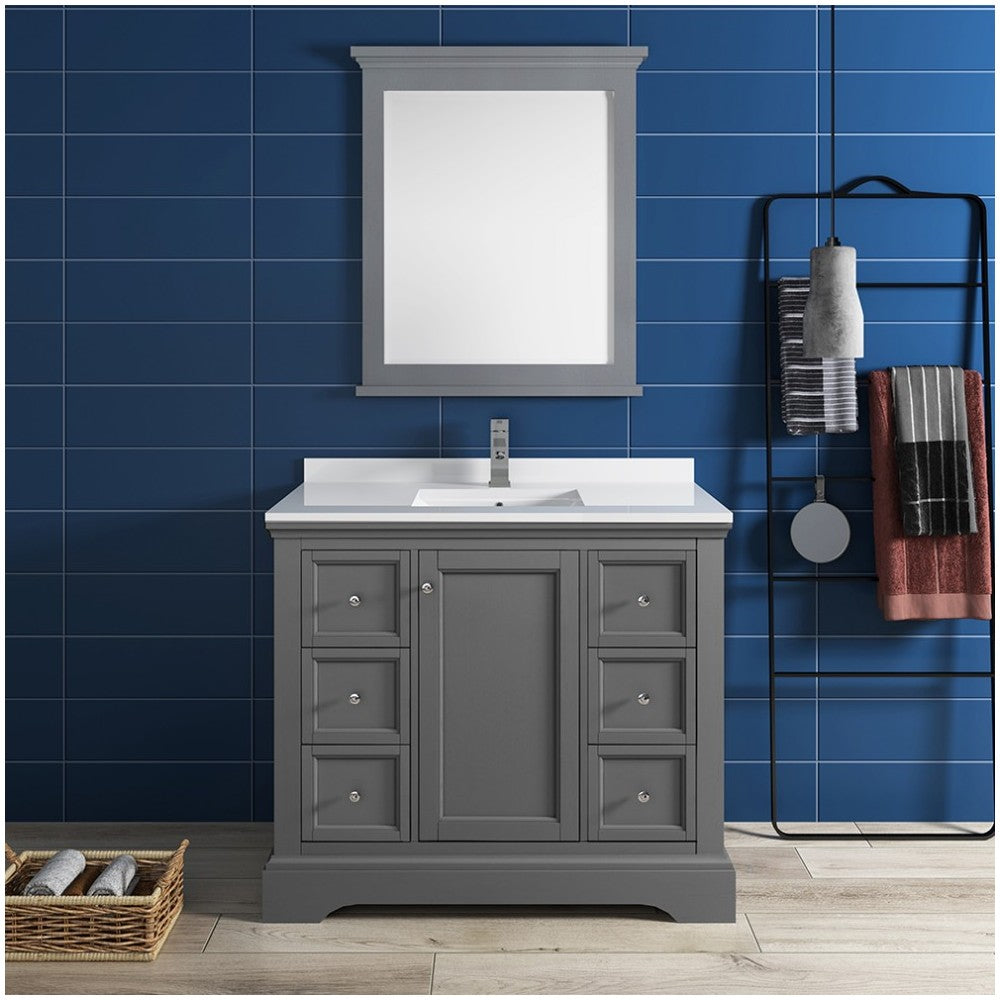 Fresca Windsor 40" Gray Textured Traditional Bathroom Vanity w/ Mirror