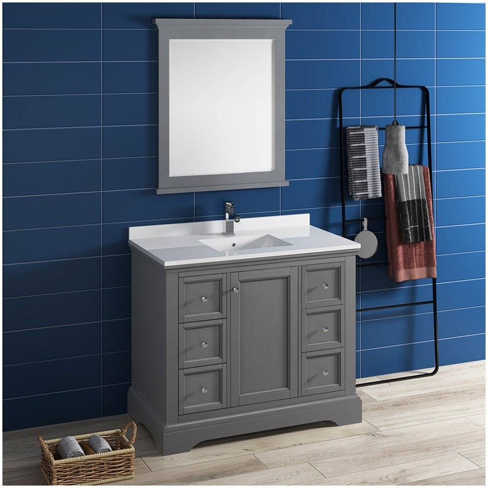 Fresca Windsor 40" Gray Textured Traditional Bathroom Vanity w/ Mirror