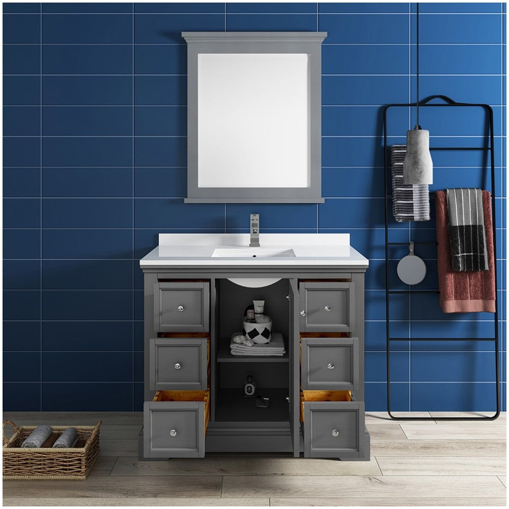 Fresca Windsor 40" Gray Textured Traditional Bathroom Vanity w/ Mirror