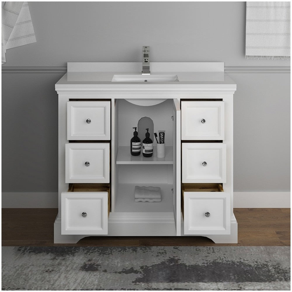 Fresca Windsor 40" Matte White Traditional Bathroom Cabinet w/ Top & Sink