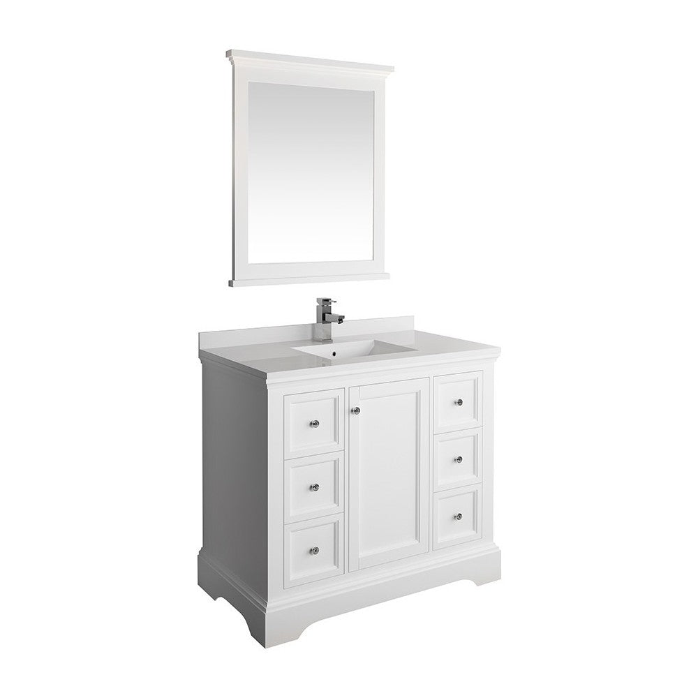 Fresca Windsor 40" Matte White Traditional Bathroom Vanity w/ Mirror