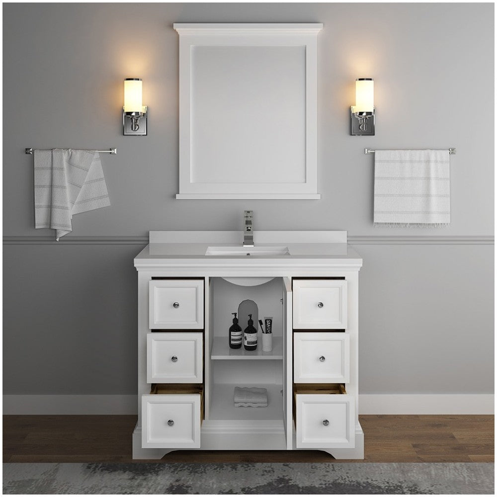 Fresca Windsor 40" Matte White Traditional Bathroom Vanity w/ Mirror