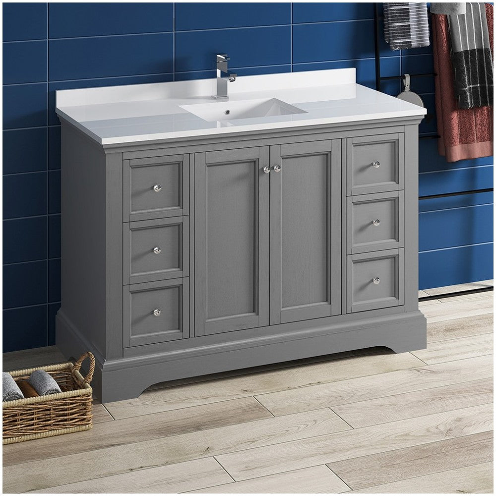 Fresca Windsor 48" Gray Textured Traditional Bathroom Cabinet w/ Top & Sink