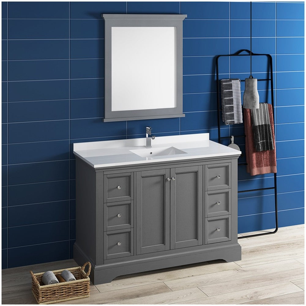 Fresca Windsor 48" Gray Textured Traditional Bathroom Vanity w/ Mirror