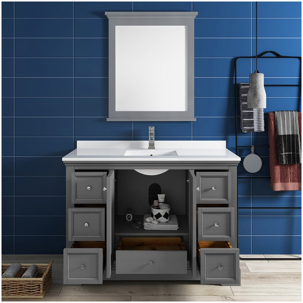 Fresca Windsor 48" Gray Textured Traditional Bathroom Vanity w/ Mirror