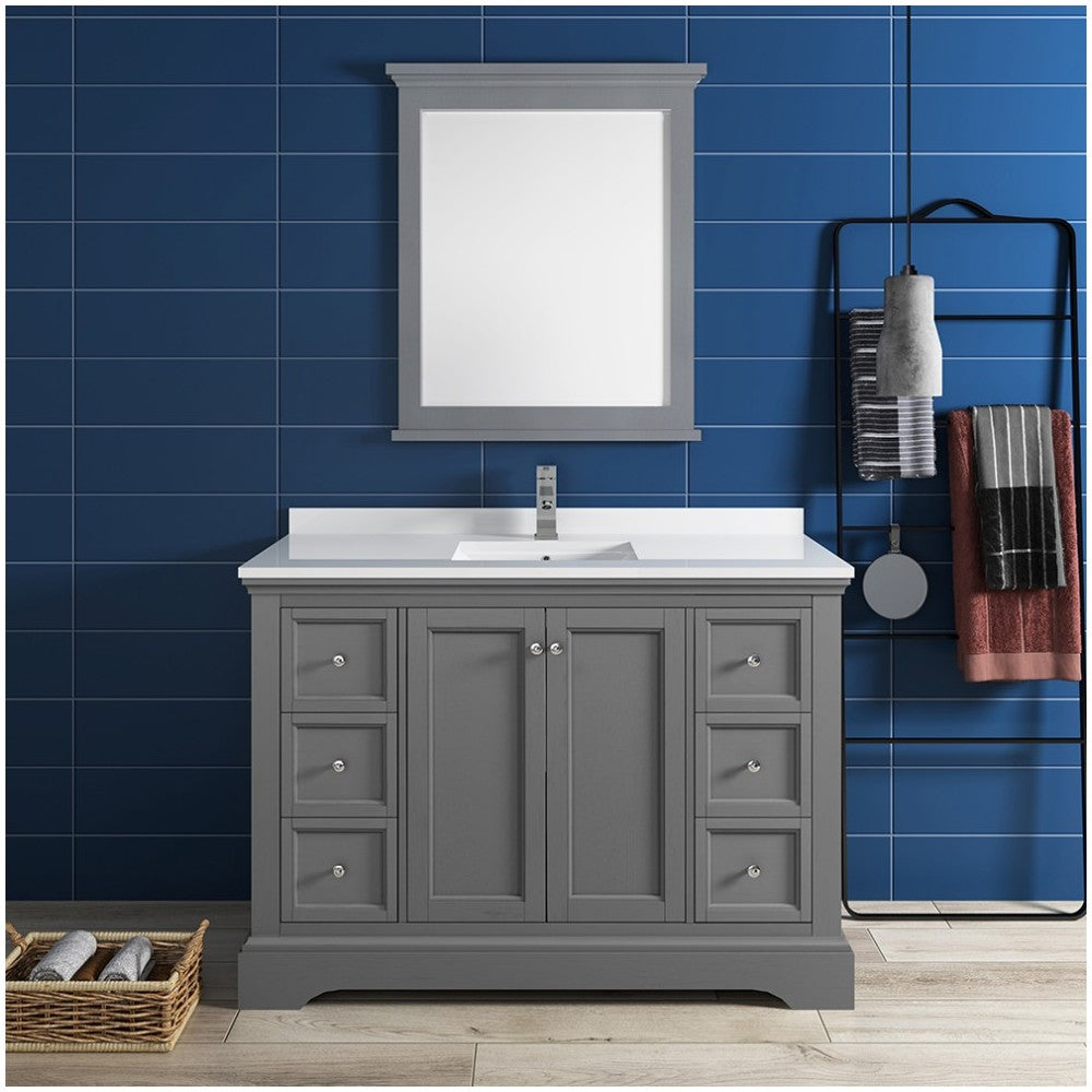 Fresca Windsor 48" Gray Textured Traditional Bathroom Vanity w/ Mirror