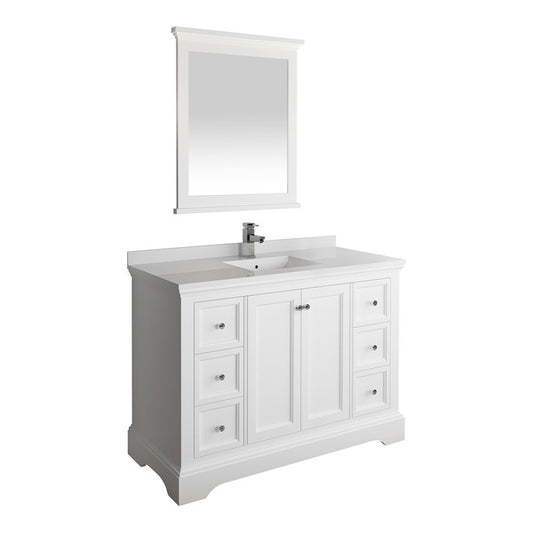 Fresca Windsor 48" Matte White Traditional Bathroom Vanity w/ Mirror