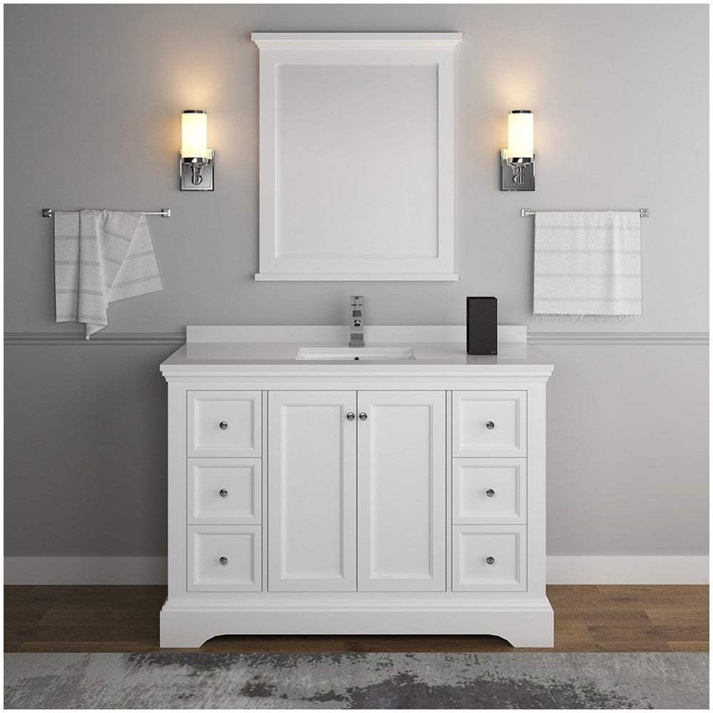 Fresca Windsor 48" Matte White Traditional Bathroom Vanity w/ Mirror