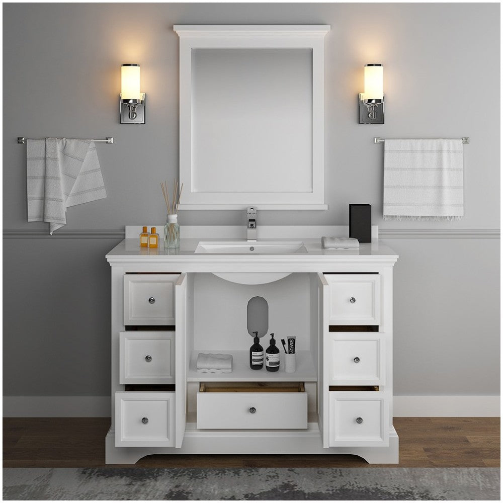 Fresca Windsor 48" Matte White Traditional Bathroom Vanity w/ Mirror