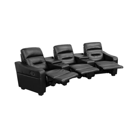 Futura Series 3-Seat Reclining Black LeatherSoft Theater Seating Unit with Cup Holders