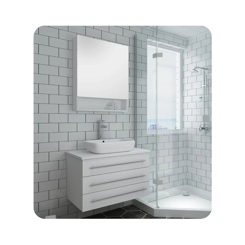 FVN6183WH-VSL Modello 32 White Wall Hung Bathroom Vanity with Medicine Cabinet