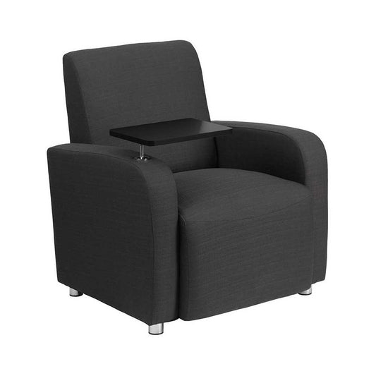 Gray Fabric Guest Chair with Tablet Arm and Chrome Legs