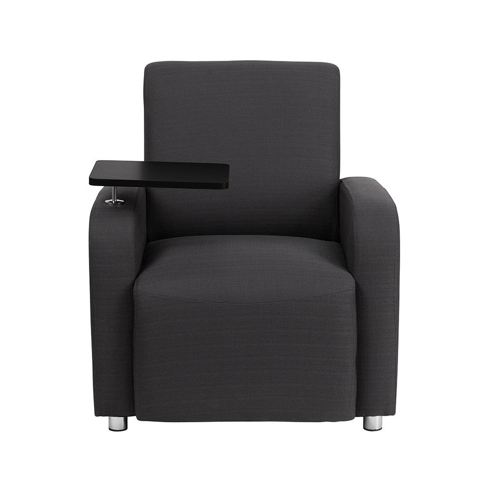 Gray Fabric Guest Chair with Tablet Arm and Chrome Legs
