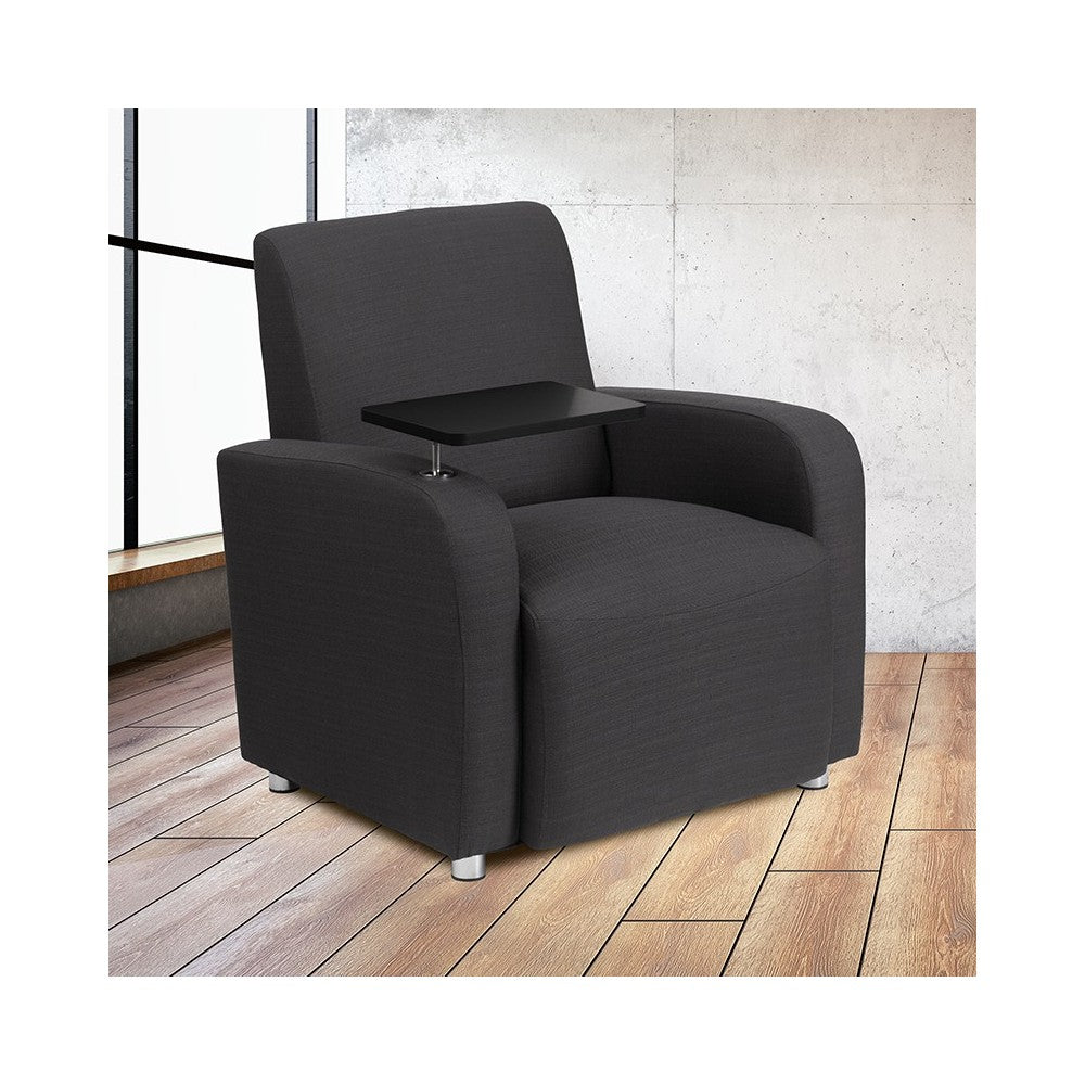 Gray Fabric Guest Chair with Tablet Arm and Chrome Legs