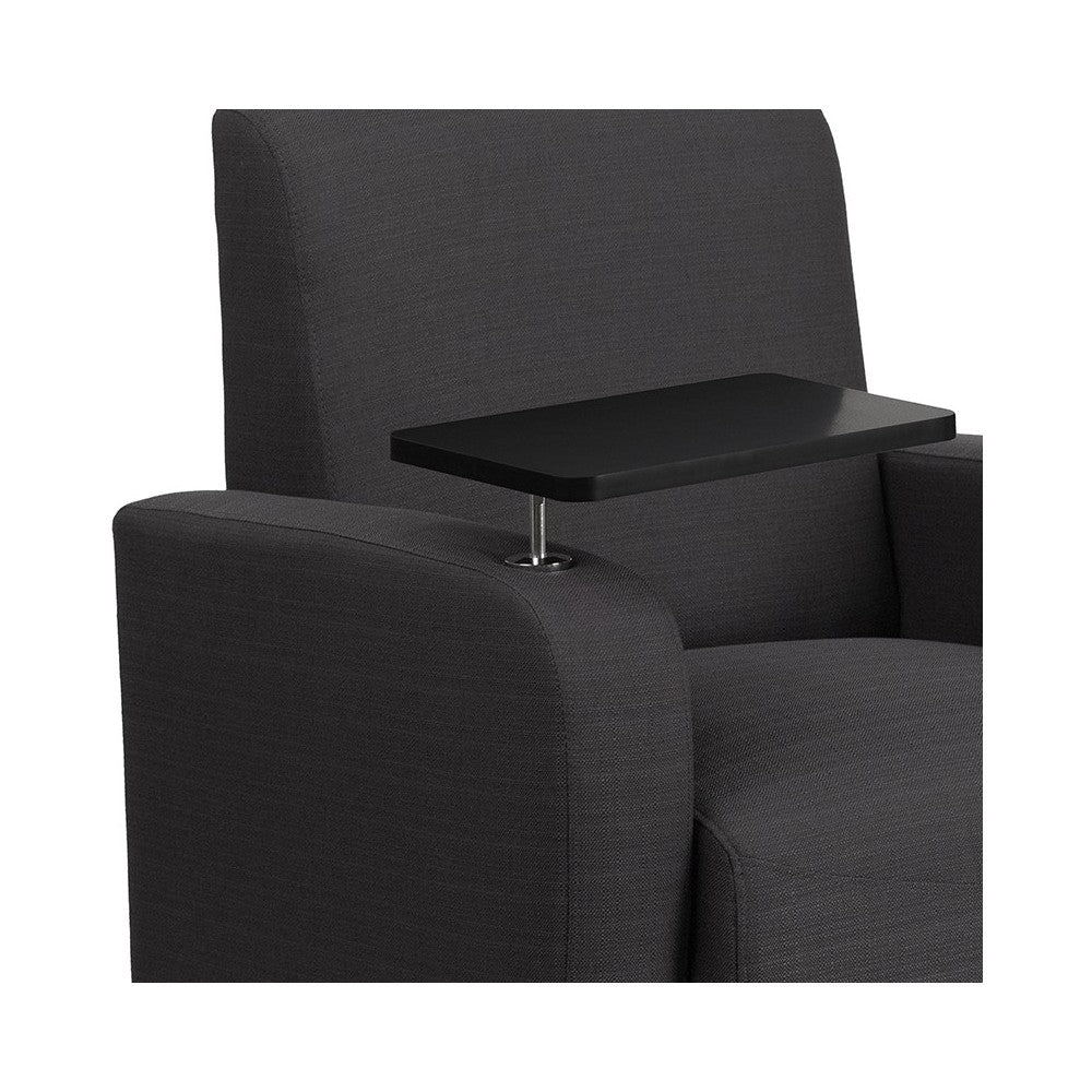 Gray Fabric Guest Chair with Tablet Arm and Front Wheel Casters