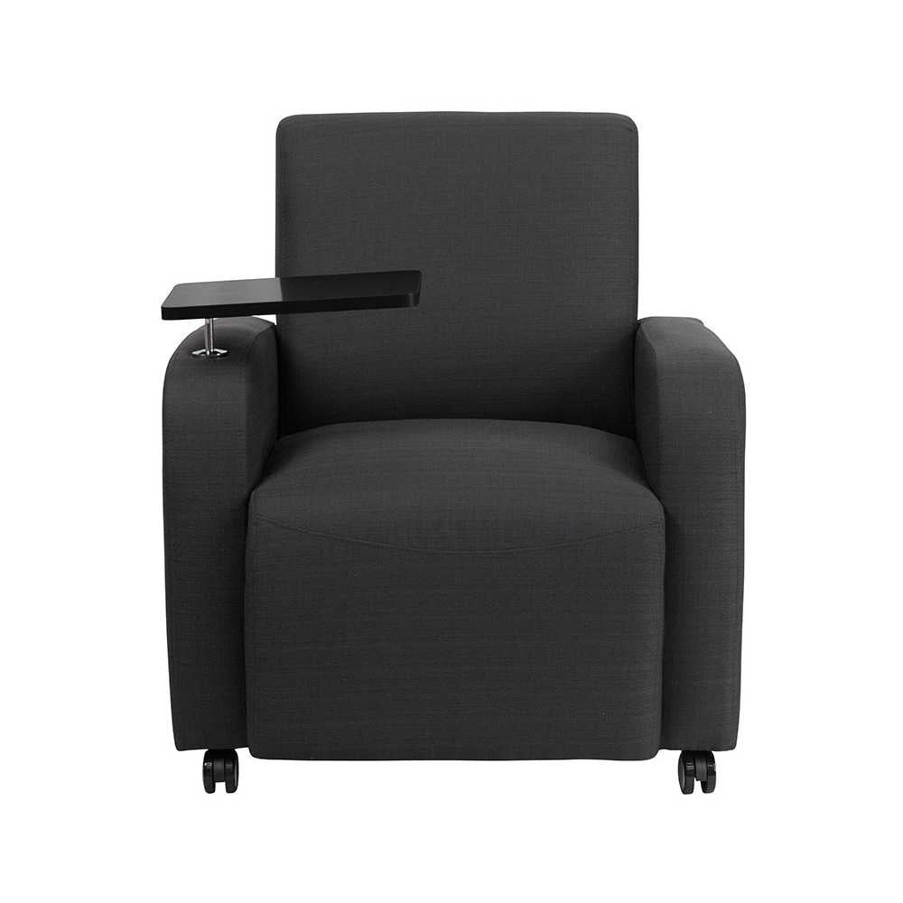 Gray Fabric Guest Chair with Tablet Arm and Front Wheel Casters