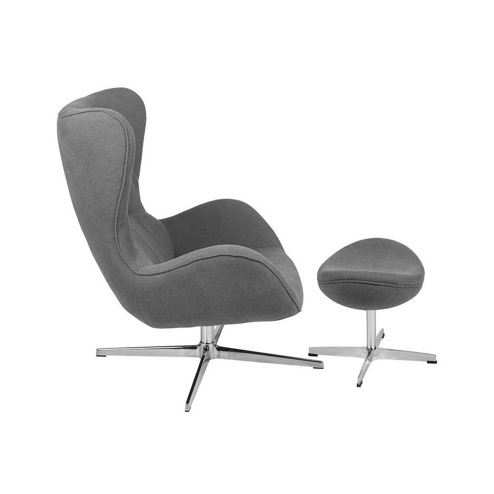 Gray Fabric Swivel Wing Chair and Ottoman Set