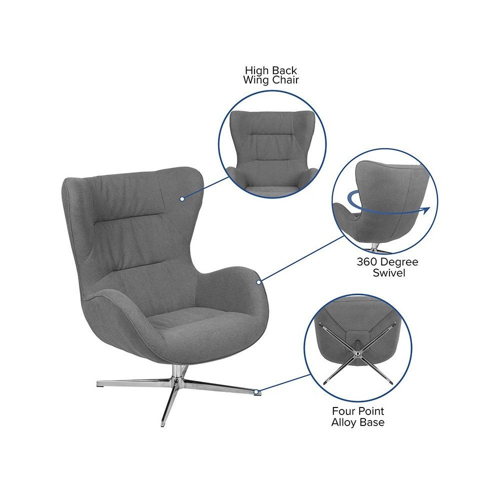 Gray Fabric Swivel Wing Chair and Ottoman Set