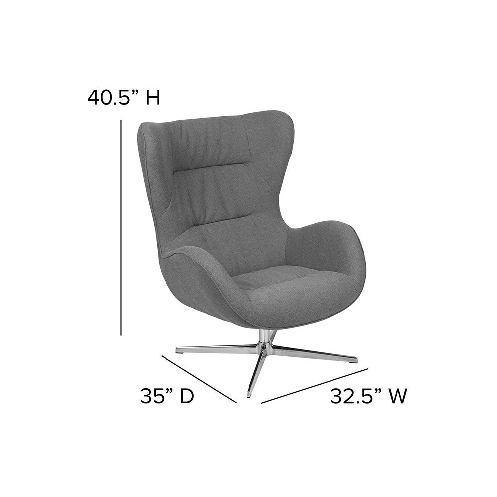 Gray Fabric Swivel Wing Chair and Ottoman Set