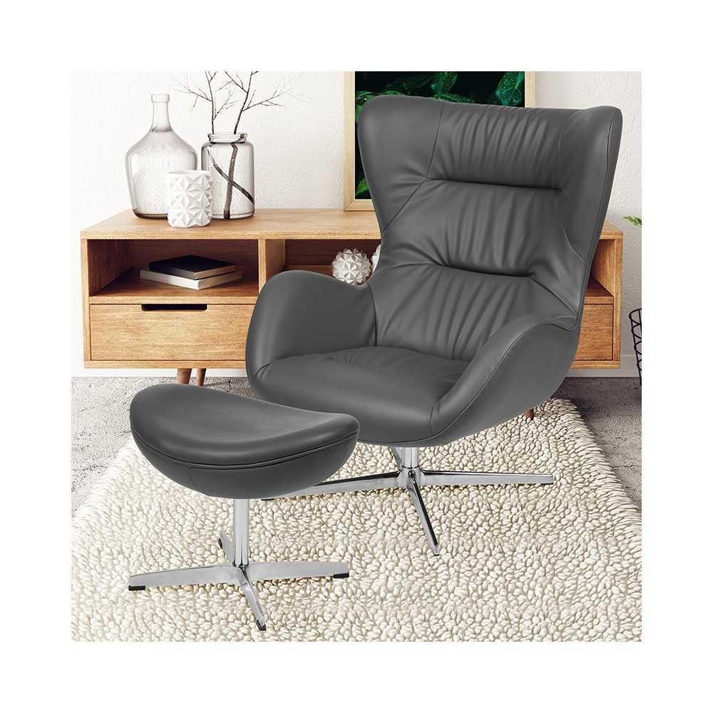 Gray LeatherSoft Swivel Wing Chair and Ottoman Set