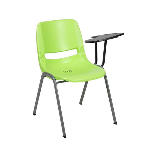 Green Ergonomic Shell Chair with Left Handed Flip-Up Tablet Arm
