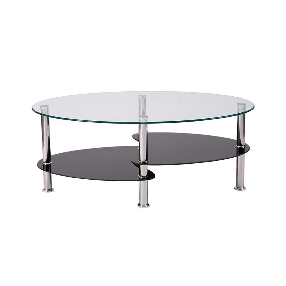 Hampden Glass Coffee Table with Black Glass Shelves and Stainless Steel Legs