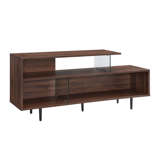 Harper 60" Asymmetrical Wood and Glass Console - Dark Walnut