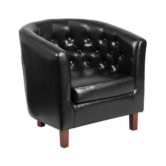 HERCULES Cranford Series Black LeatherSoft Tufted Barrel Chair