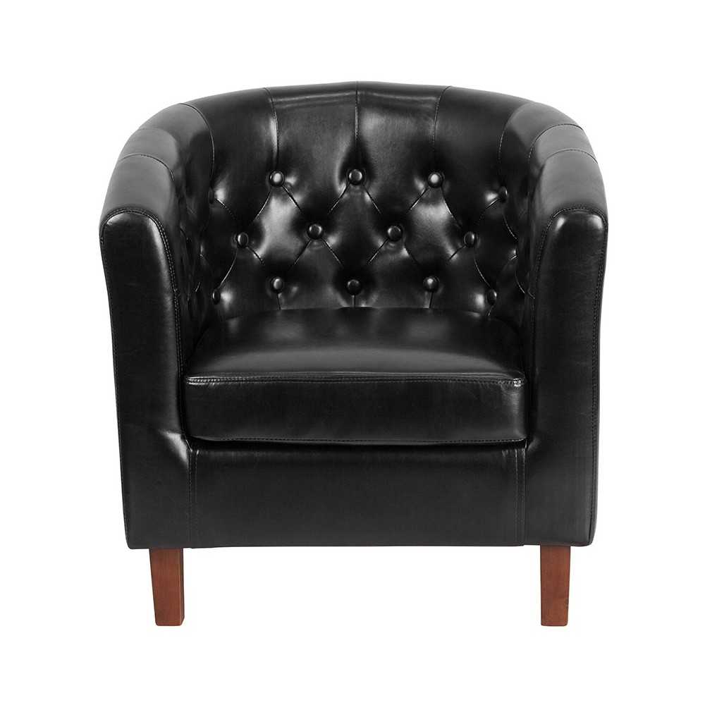 HERCULES Cranford Series Black LeatherSoft Tufted Barrel Chair