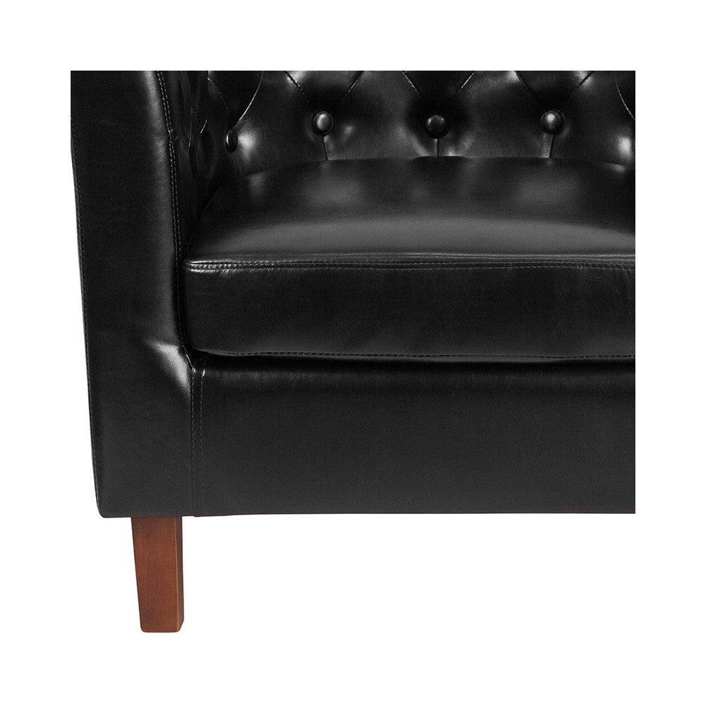 HERCULES Cranford Series Black LeatherSoft Tufted Barrel Chair
