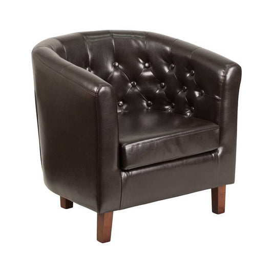 HERCULES Cranford Series Brown LeatherSoft Tufted Barrel Chair