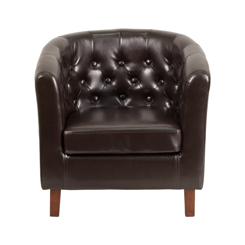 HERCULES Cranford Series Brown LeatherSoft Tufted Barrel Chair