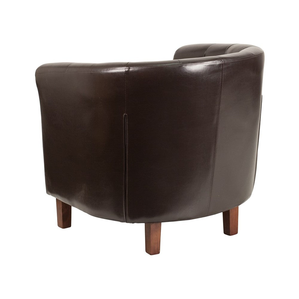 HERCULES Cranford Series Brown LeatherSoft Tufted Barrel Chair