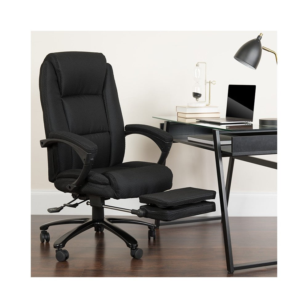 High Back Black Fabric Executive Reclining Ergonomic Swivel Office Chair with Comfort Coil Seat Springs and Arms