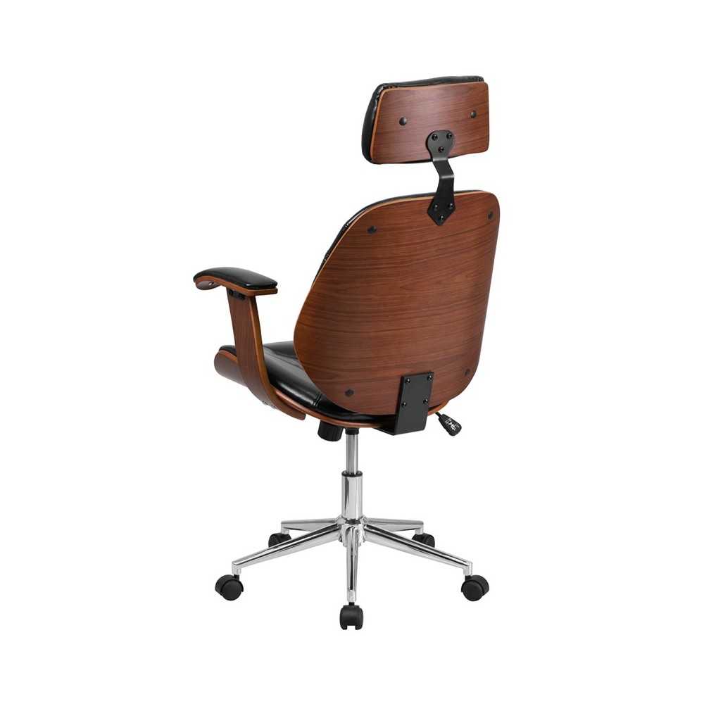 High Back Black LeatherSoft Executive Ergonomic Wood Swivel Office Chair with Arms