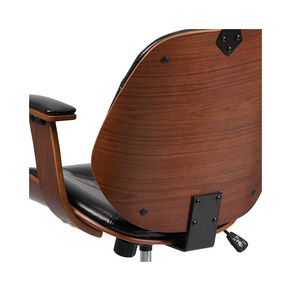 High Back Black LeatherSoft Executive Ergonomic Wood Swivel Office Chair with Arms