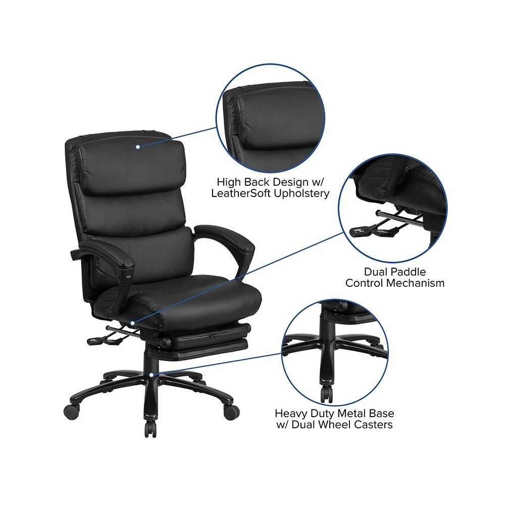 High Back Black LeatherSoft Executive Reclining Ergonomic Office Chair with Adjustable Headrest, Coil Seat Springs and Arms