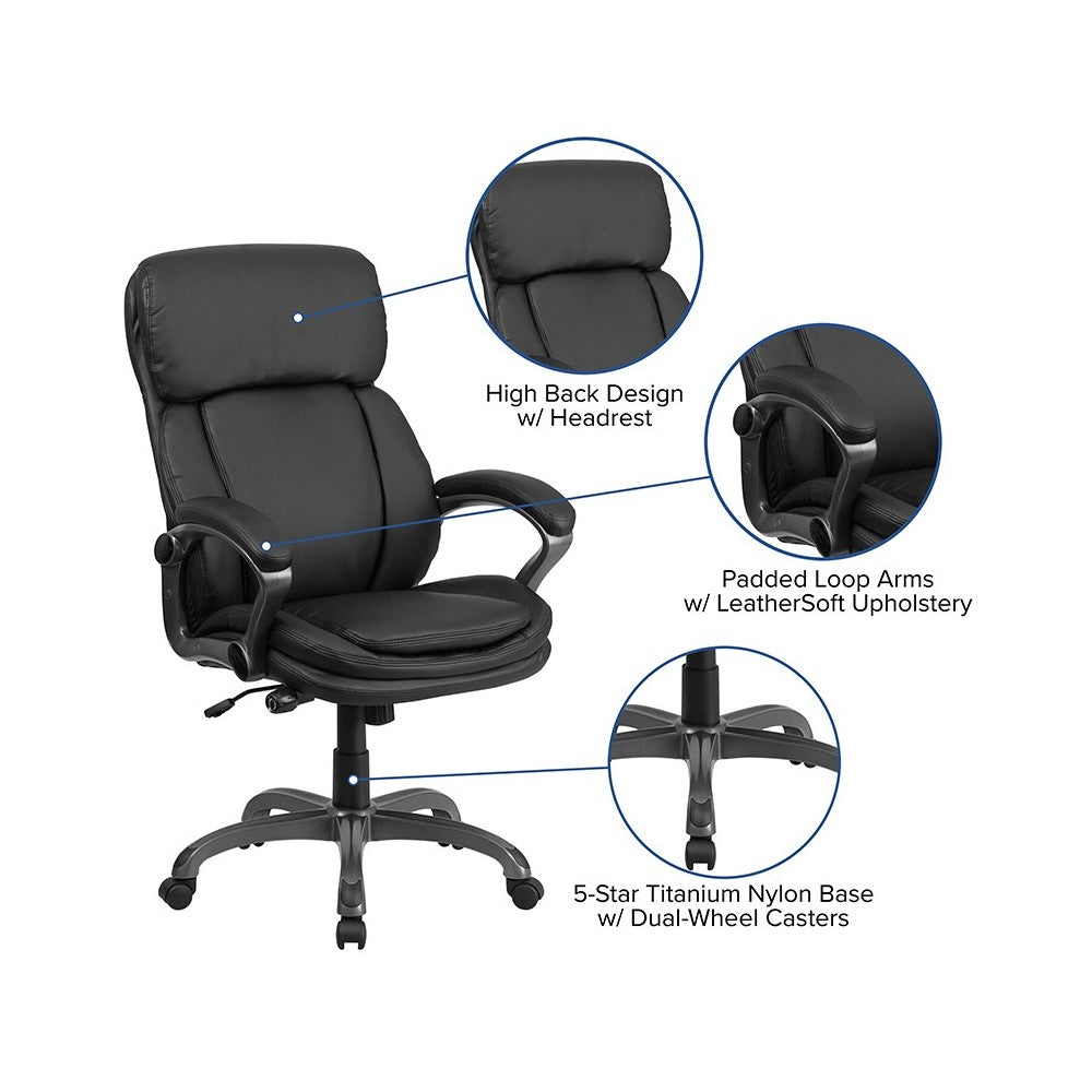 High Back Black LeatherSoft Executive Swivel Ergonomic Office Chair with Lumbar Support Knob with Arms
