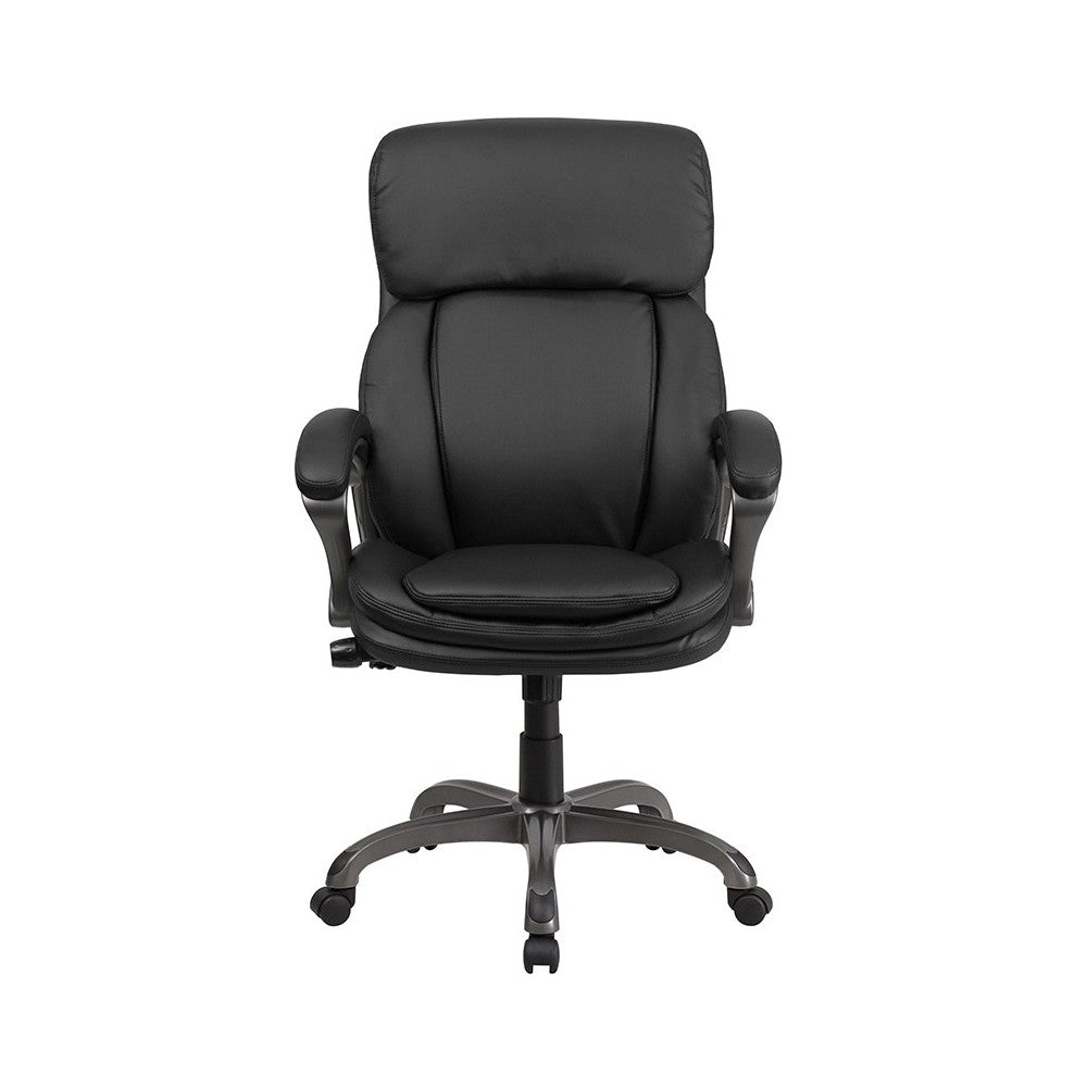 High Back Black LeatherSoft Executive Swivel Ergonomic Office Chair with Lumbar Support Knob with Arms