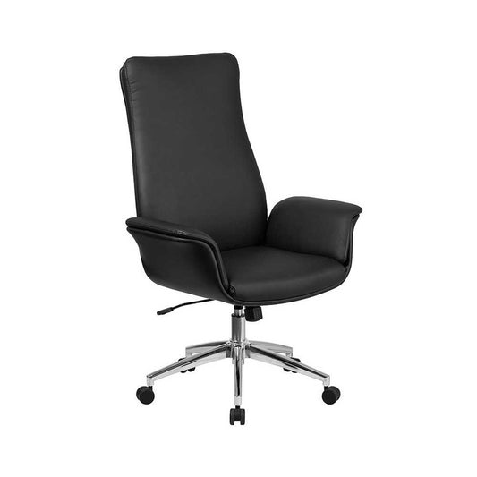 High Back Black LeatherSoft Executive Swivel Office Chair with Flared Arms