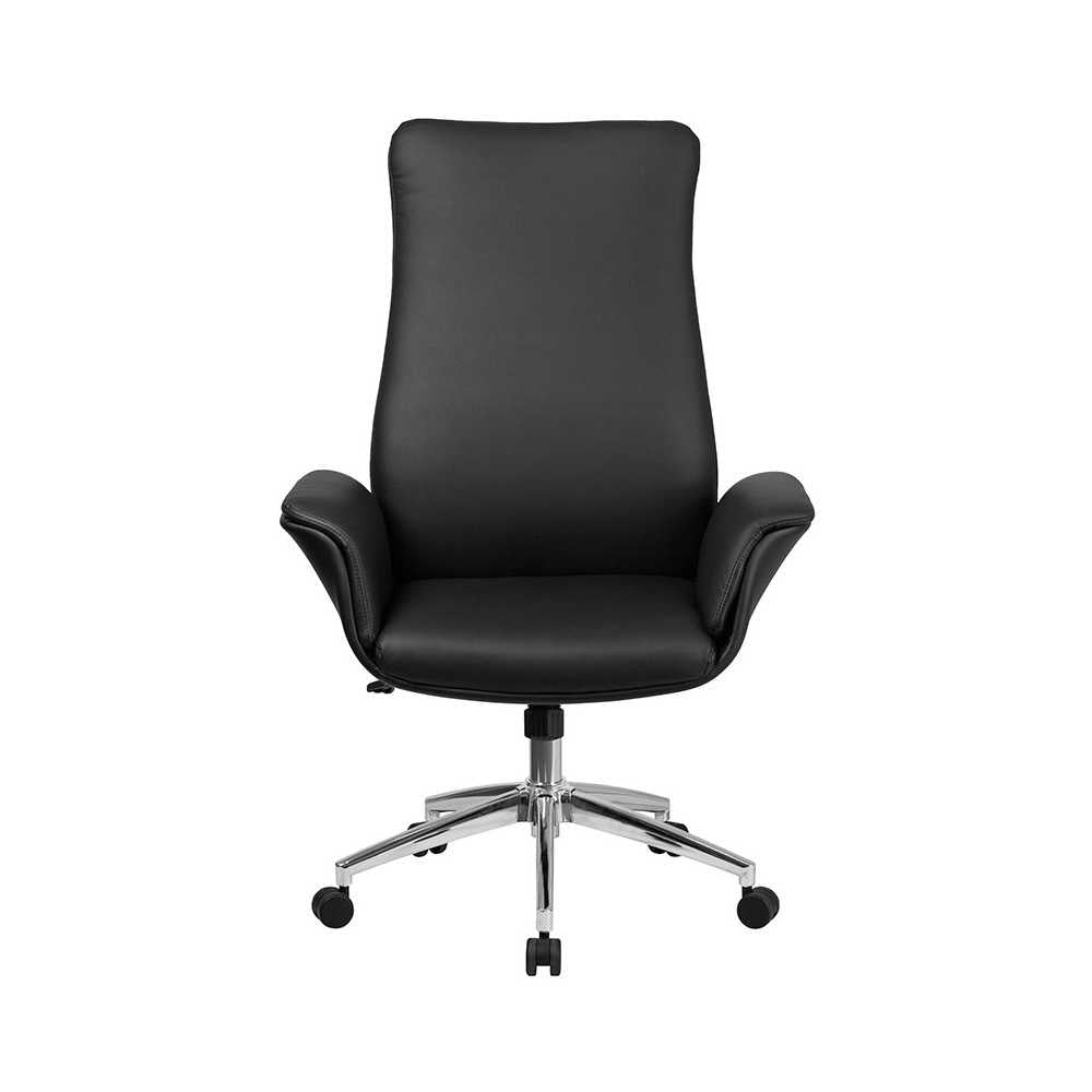 High Back Black LeatherSoft Executive Swivel Office Chair with Flared Arms